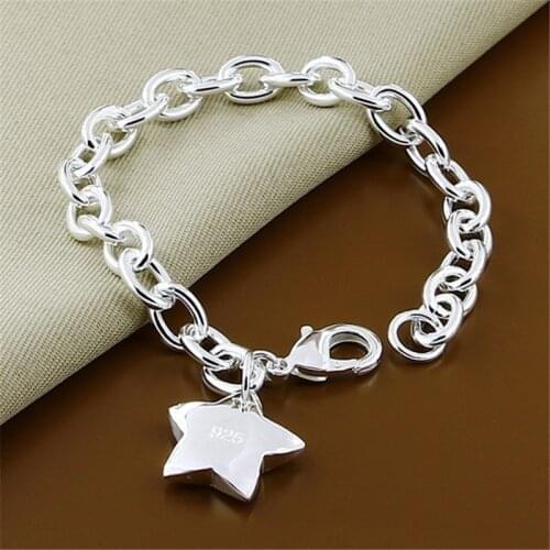 Classic Jewelry 925 Sterling Silver Star Charm Bracelet for Women Men Silver Link Chain Bracelet