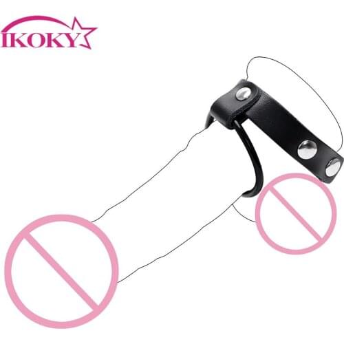 IKOKY Adjustable Cock Ring Delay Ejaculation Erotic Toys Silicone Leather Penis Ring Sex toys for Men Male Scrotum Ring Sex Shop