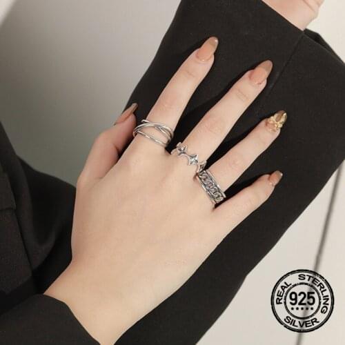 Star 925 Sterling Silver Adjustable Rings For Women Retro Fashion Simple Korea New Trendy Hot Student Jewelry Wholesale INEFFA
