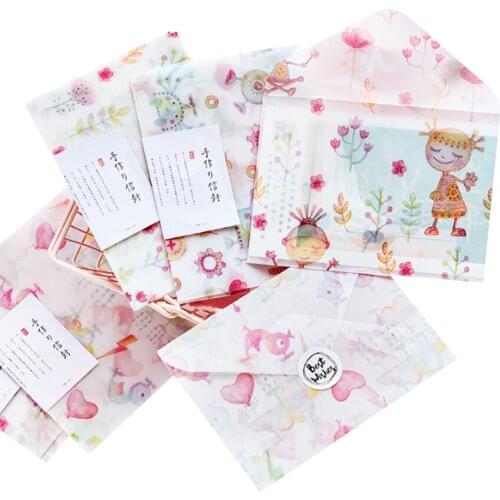 3 Pcs/lot Pink Sweet Parchment Paper Envelope Handmade Envelope For invitation Postcard Envelop Office School Supply