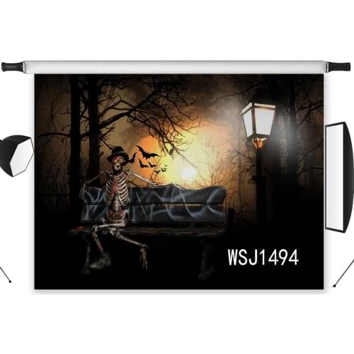 LB Polyester & Vinyl Halloween Scary Skeleton Ghost Sitting On A Broken Sofa Backgrounds For Photo Studio Photography Backdrops