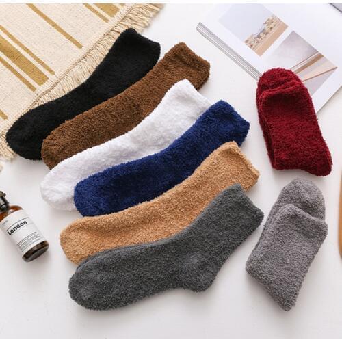 Fashion Coral Velvet Mens Socks Thicken Winter Socks Unisex Solid Warm Socks Crew Sleep Floor Calcetines meias