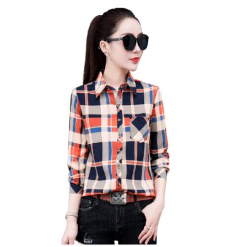Fashion Slim Check Womens Shirt Spring Long Sleeve Korean Plus Size Top 12 Color High Quality New Trend Lapel Shirt Blouses 5XL