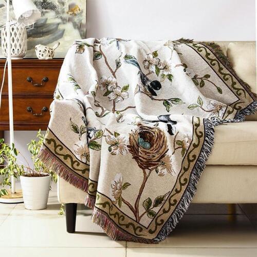 Flowers Birds Kilim Carpet Tassels Sofa Towel Blanket For Chair Sofa Living Room Bedroom Rug Soft Carpet Bedspread Tapestry