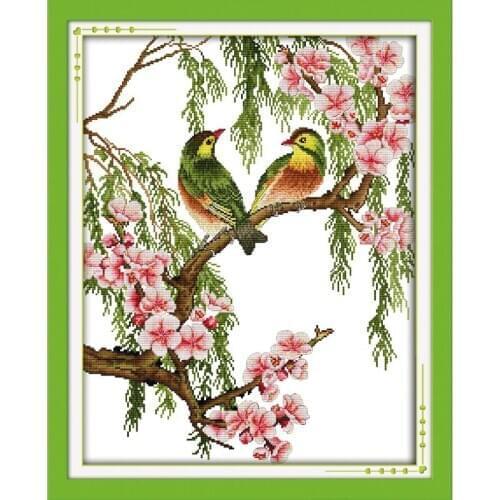 Joy Sunday Red-billed Leiothrix Cross Stitch Kits Embroidery Needlework Set 11&14CT DIY Cross Stitch Cotton Decorations For Home