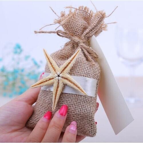 Rustic Small Natural Burlap starfish Linen Favor Bags Jute Hessian Wedding Gift Bags Pouch Candy Bags F20173339
