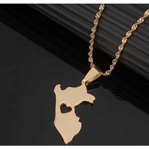 Stainless Steel Gold Color Peru Map Pendant Necklaces Map of Peruvian Heart Jewelry