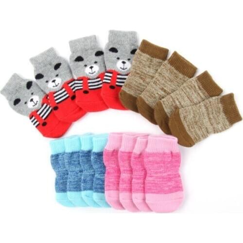 4pcs Pet Small Dog Winter Warm Soft Socks Anti-slip Cotton Knit Socks Skid Bottom Winter Shoes for Pets Dog Accessories