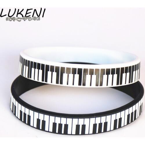 LUKENI NEW 50PCS Black White Printed PianoKeycboard Silicone Wristband Bracelet &Bangles for Music Lover Fans Wholesale SH081