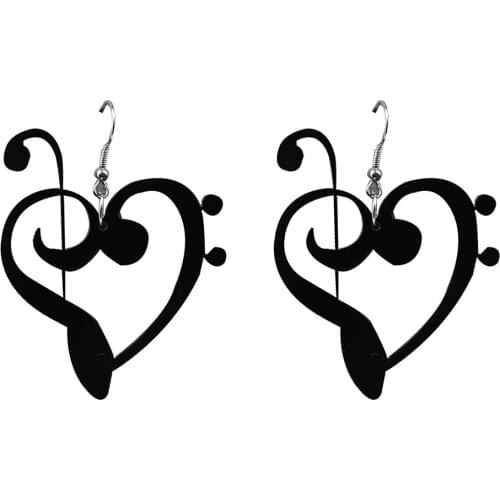 New Fashion Black Heart Music Notes Acrylic Drop Earrings For Women Personality Funny Long Dangle Earrings Party Jewelry Gifts