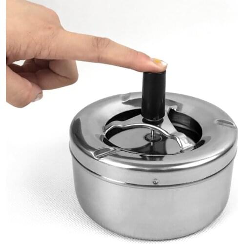 Smoking Accessories Stainless Steel Ashtray Round Push Down Cigarette Ashtray with Rotating Tray Housewares Ashtray