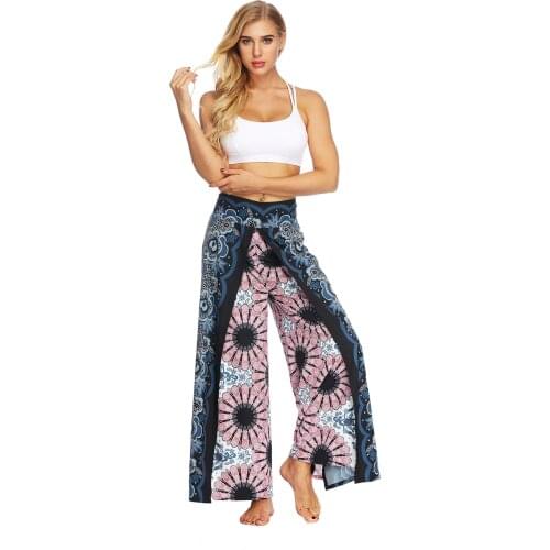 Casual Floral Print Boho Yoga Harem Jogger Pants Belted Summer Beach High Waist Wide Leg Trousers Bohemian Gypsy Hippie Style