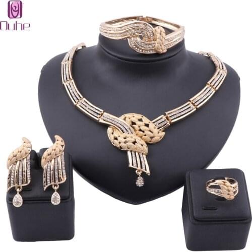 Luxury Bridal Wedding Banquet Crystal Jewelry Set African Dubai Gold Color Women Party Costume Accessories Set