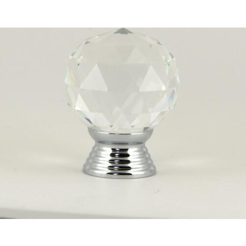 30mm glass artificial diamond drawer tv cabinet knobs pulls clear glass crystal silver chrome kitchen cabient cupboard handles