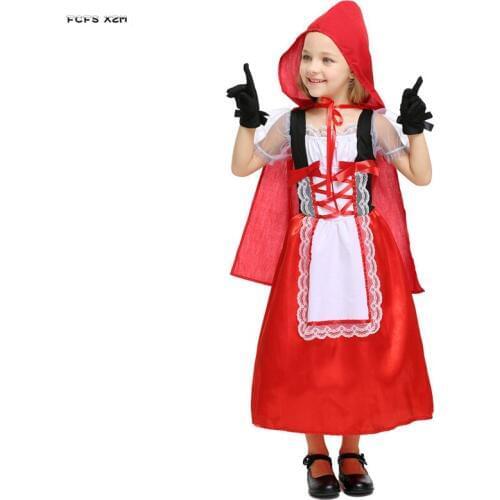 S-XL Girls Little Red Riding Hood Cosplays Kids Halloween Anime Costumes Childrens day Purim Stage play Masquerade party dress