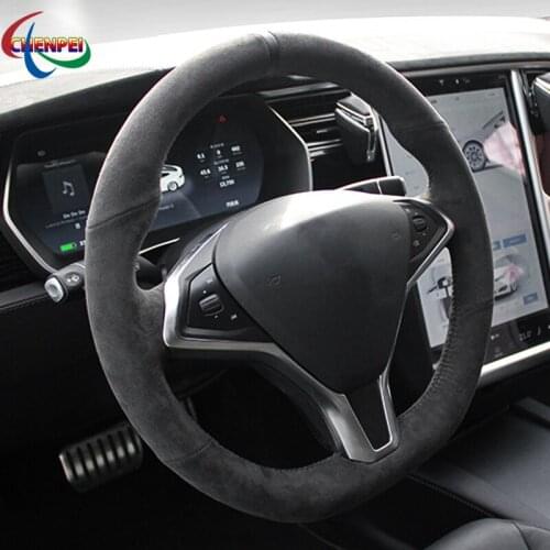DIY Hand-stitched Anti-Slip Black Suede Car Steering Wheel Cover For Tesla model S model X Car Interior Decoration