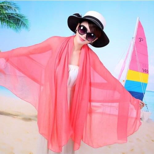 Summer New Silk Scarf Beach Towel Dual-Use Shawl Womens Chiffon Solid Color Silk Scarf Less Beach Clothing Veils