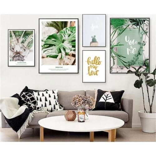 Nordic Tropical Green Plant Monstera Leaf Inspirational Quotes Words Canvas Painting Wall Picture Home Living Room Decor