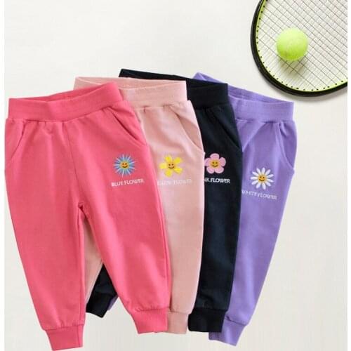 Girls Pants 2021 New Childrens Outer Wear Thin Style Trouser Spring Fashion Flower Sports Pants Baby Girl Elasticated Trousers