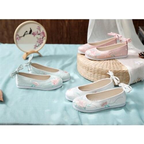 Traditional Chinese Shoes Dance Women Hanfu Floral Embroidered Bandage Stage Costume Performance Oriental Wedding Shoe for Girls