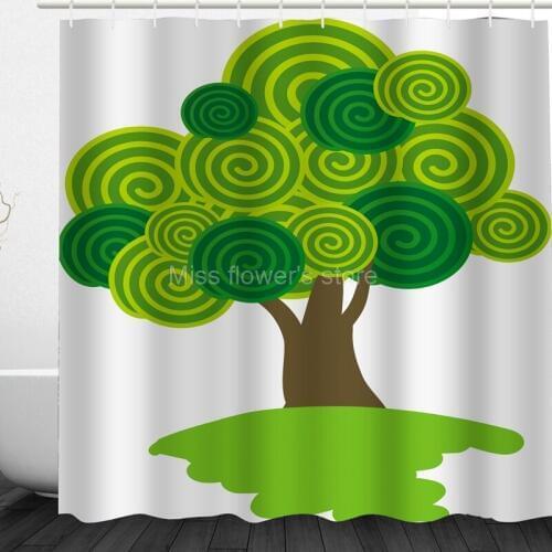 Green Lollipop Tree Pattern Design Custom Shower Curtains Bathroom Waterproof Mildew Polyester Fabric + 12 Hooks