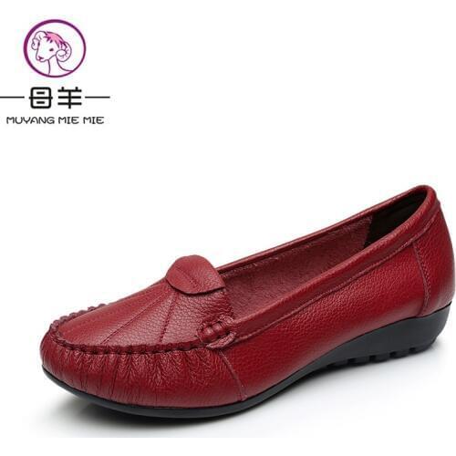 MUYANG MIE MIE Plus Size 35-43 Women Flats New Fashion Genuine Leather Flat Shoes Woman Soft Outsole Single Shoes Women Shoes