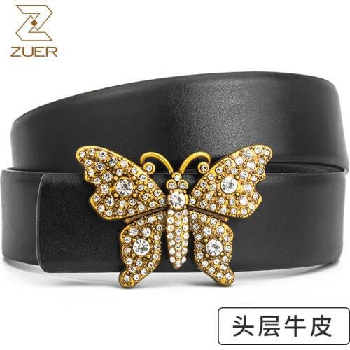 Ladies' Leather Belt, Mens Double G Drill, Butterfly Button, Leather Belt For Girl