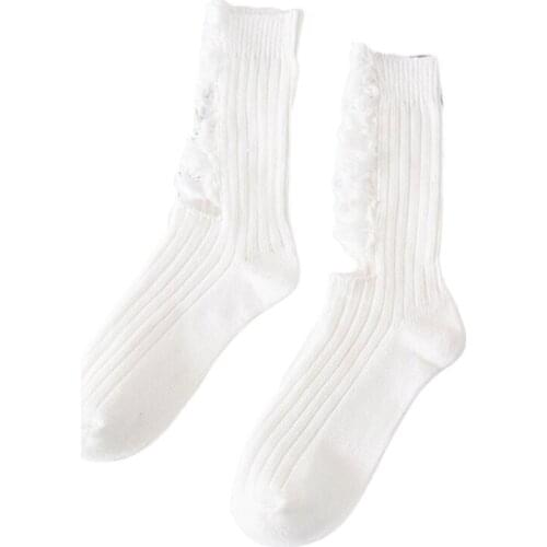 066C Women Beggar Shabby Ripped Hole Crew Socks Ribbed Fluorescent Skateboard Hosiery