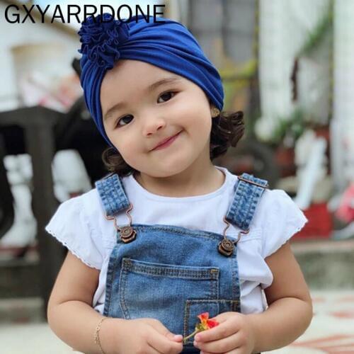 2019 New 10pcs/lot Bowknot Hat For Baby Girls Children Pleasted Flower Top Knot Cotton Soft Beanies Hat Caps Newborn Turban Wrap