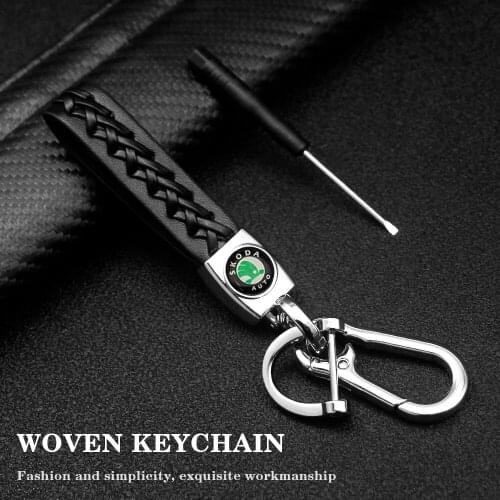 2PC Car Key Chains Braided Rope PU Leather Auto Keychain Durable High Quality Fashion Keyring for Skoda Octavia 2 3 Kodiaq Rapid
