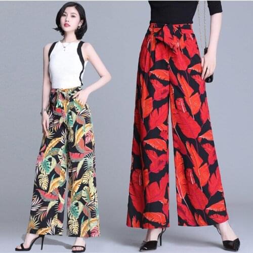 2021 Summer Women Elastic High Waist Wide Leg Skirt Pants Korean Casual Ladies Tie-dyed Straight Trousers Plus Size for Mum Z75