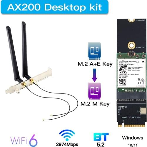 3000Mbps For WiFi6 Intel AX200 WiFi6E AX210 Wireless Card BT5.1 M.2 A+E Key To M.2 M Key NVMe SSD Port Network Wlan Wifi Adapter