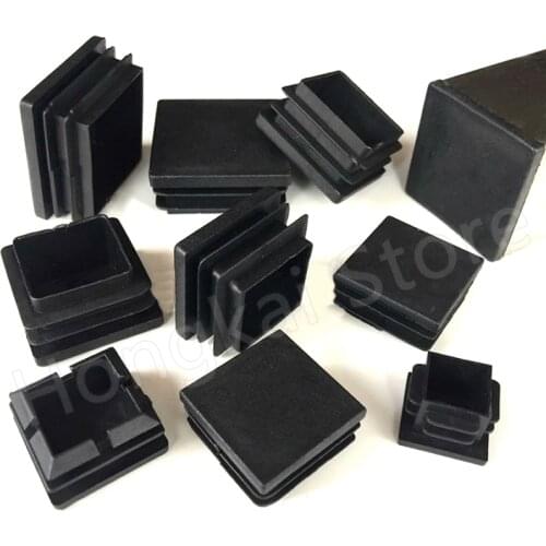 4PCS PE Plastic Black Square Tube Plug 19x19 20x20 22x22 25x25 28x28 30x30 38x38 40x40 50x50 60x60 80x80 100x100mm Sealing Plug