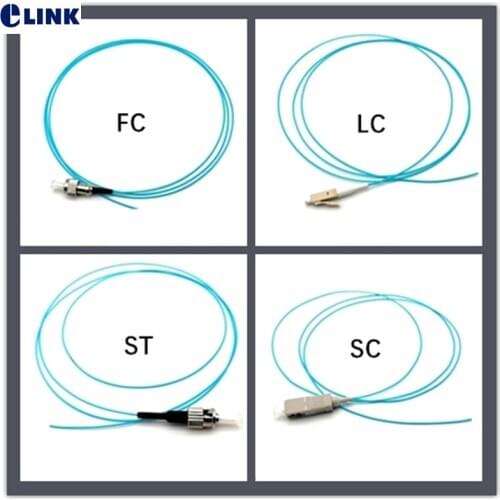 50pcs OM3 fiber pigtails 0.9mm MM SC LC ST FC 1m 1.5m optical fibre pigtail aqua cable FTTH 900um factory free Shipping ELINK