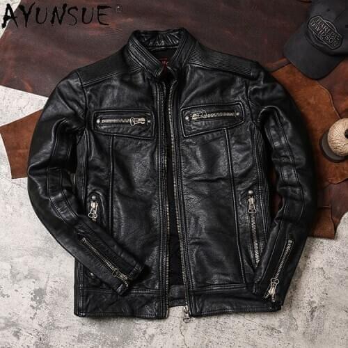 AYUNSUE Winter Men Jacket Motorcycle Clothes Genuine Leather Mens Clothing Real Cow Jackets Autumn Coat 2020 Ropa Hombre LXR426