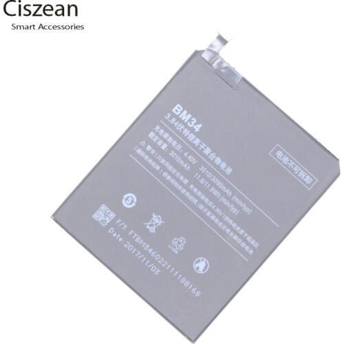 Ciszean 3090mAh BM34 Replacement Battery For Xiaomi Mi Note Pro Bateria Batterij Accumulator AKKU