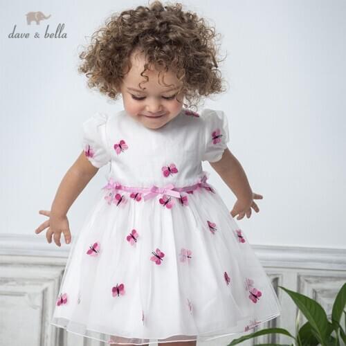 DB13636 dave bella summer baby girls princess bow embroidery dress children fashion party dress kids infant lolita clothes