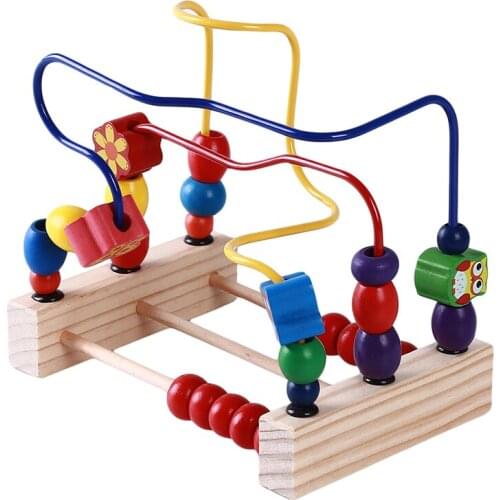 Wooden Beaded Toy Three-line Flower Bird Round Bead Frame Early Education Toy Childrens Toys