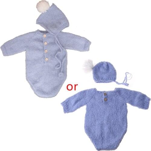 Crochet Mohair Baby Clothes Newborn Photography Props Girls Boys Hats Romper Set