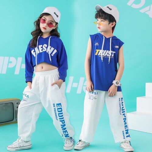 Kid Hip Hop Clothing Summer Cropped Hoodie Sweatshirt Shirt Tops Casual Pants Girls Boy Jazz Dance Ballroom Dancing Clothes Wear