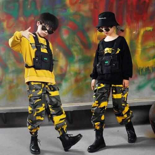 Kid Hip Hop Clothing Sweatshirt Shirt Top Camouflage Tactical Cargo Pants for Girls Boys Jazz Dance Costume Clothes Street Wear