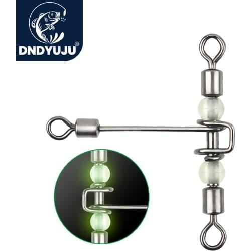 DNDYUJU 5Pcs/lot T-Shape Cross Line Rolling Swivel With Pearl Beads Fishhooks Luminous Fishing Connector