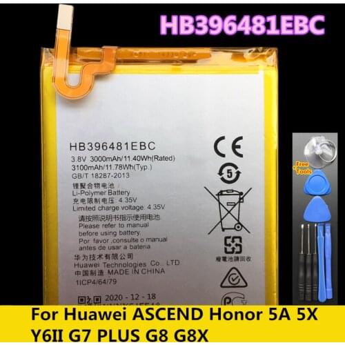 For Huawei G8 Battery HB396481EBC 100% New High Quality 3100mAh Replacement Battery For Huawei G8 Smart Phone