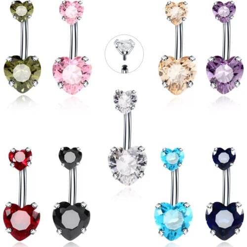 Surgical stee Zircon inside heart-shaped multi-color belly button belly ring belly button nail belly Fashion piercing jewelry