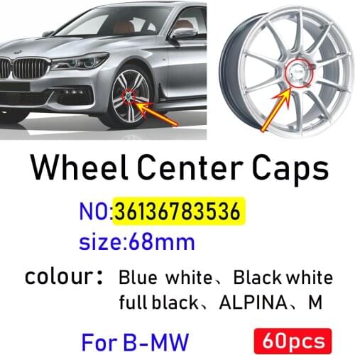 60pcs 68mm white blue10 pin Car Wheel Center Hub caps Rim Caps Covers Emblem Badge for 36136783536