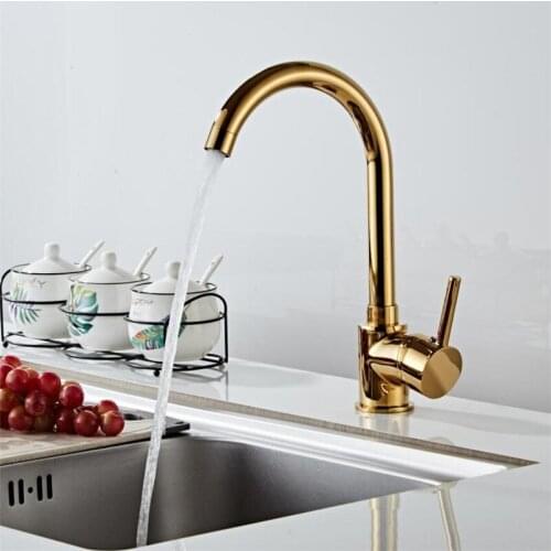 Kitchen Water Tap Brushed Gold Kitchen Faucet Single Handle Sink Mixer Tap 360 Degree Rotation Classical Sink Water Mixer D-026