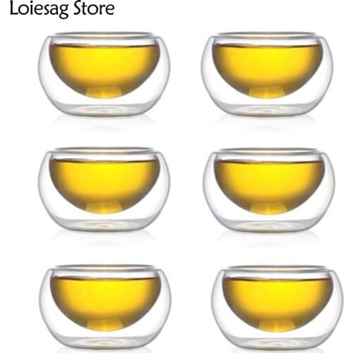 Loiesag 6pcs/Set 50ml Glass Tea Cups Master Cup Transparent Kung Fu Tea Bowl Thickened Glass Small Water Cup Glass Tea Cup Set