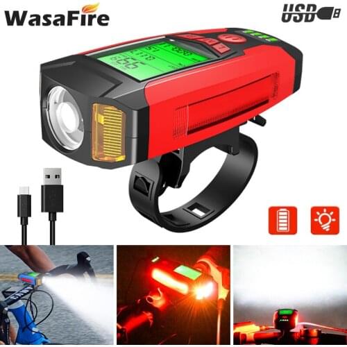 Multifunction USB Bicycle Light with Horn LCD Display Bike Computer 130DB LED Smart Shock Induction MTB Lamp Cycling Speedometer