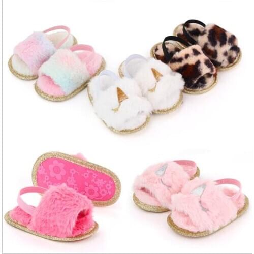 Fashion Bling Baby Shoes Soft Non-Slip Slipper Infants Fur First Walkers Lovely Newborn Boys Girls Crib Shoes