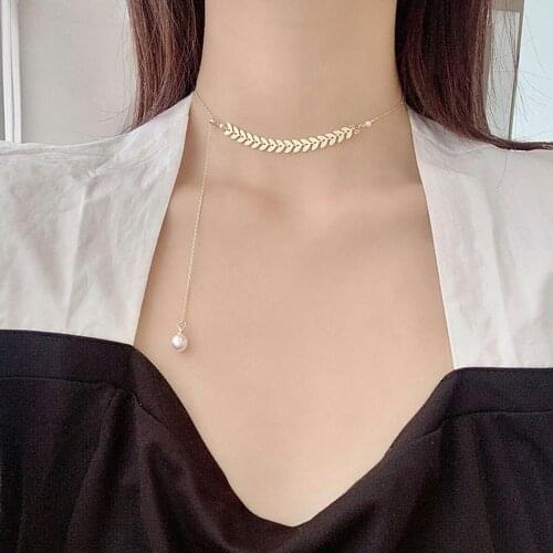 Fashion Gold Color Metal Sexy Wheat Pearl Short Necklace Adjustable Elegant Pearl Prom Party dangler earring Bracelet for women